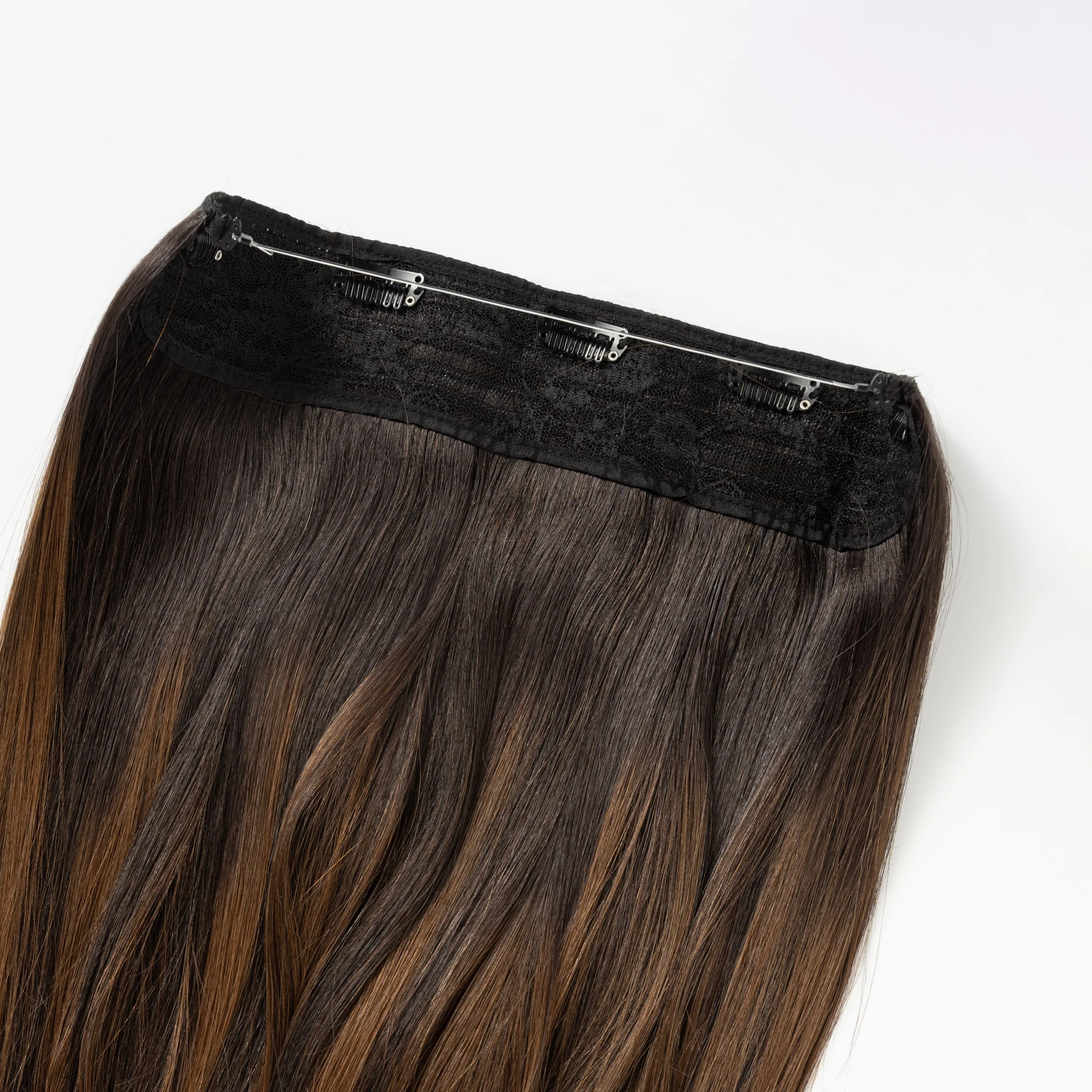 Halo hair extensions - Dark Chocolate Brown Balayage 1A+4 - Image 5