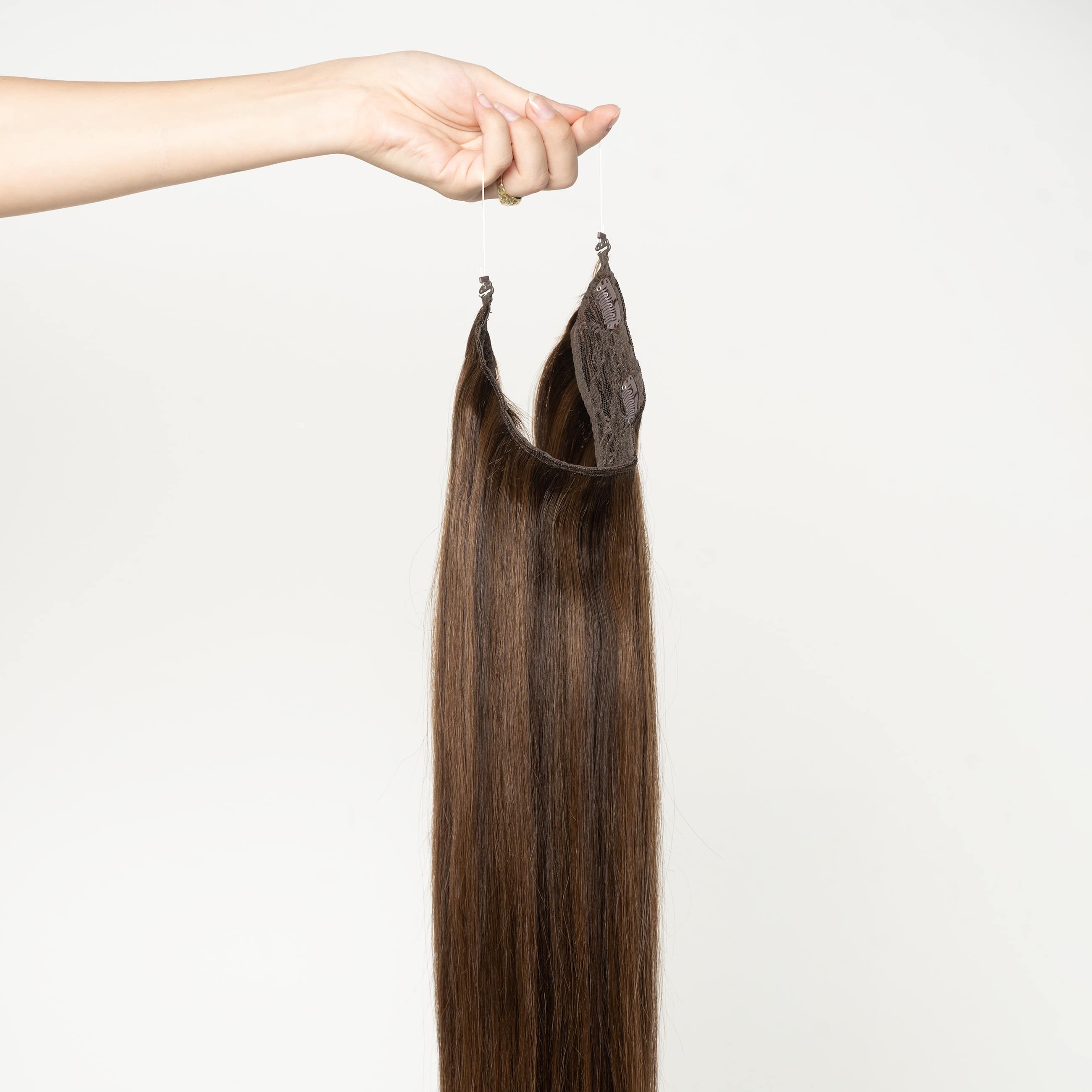 Halo hair extensions - Dark Chocolate Brown Mix 1B/4 - Image 5