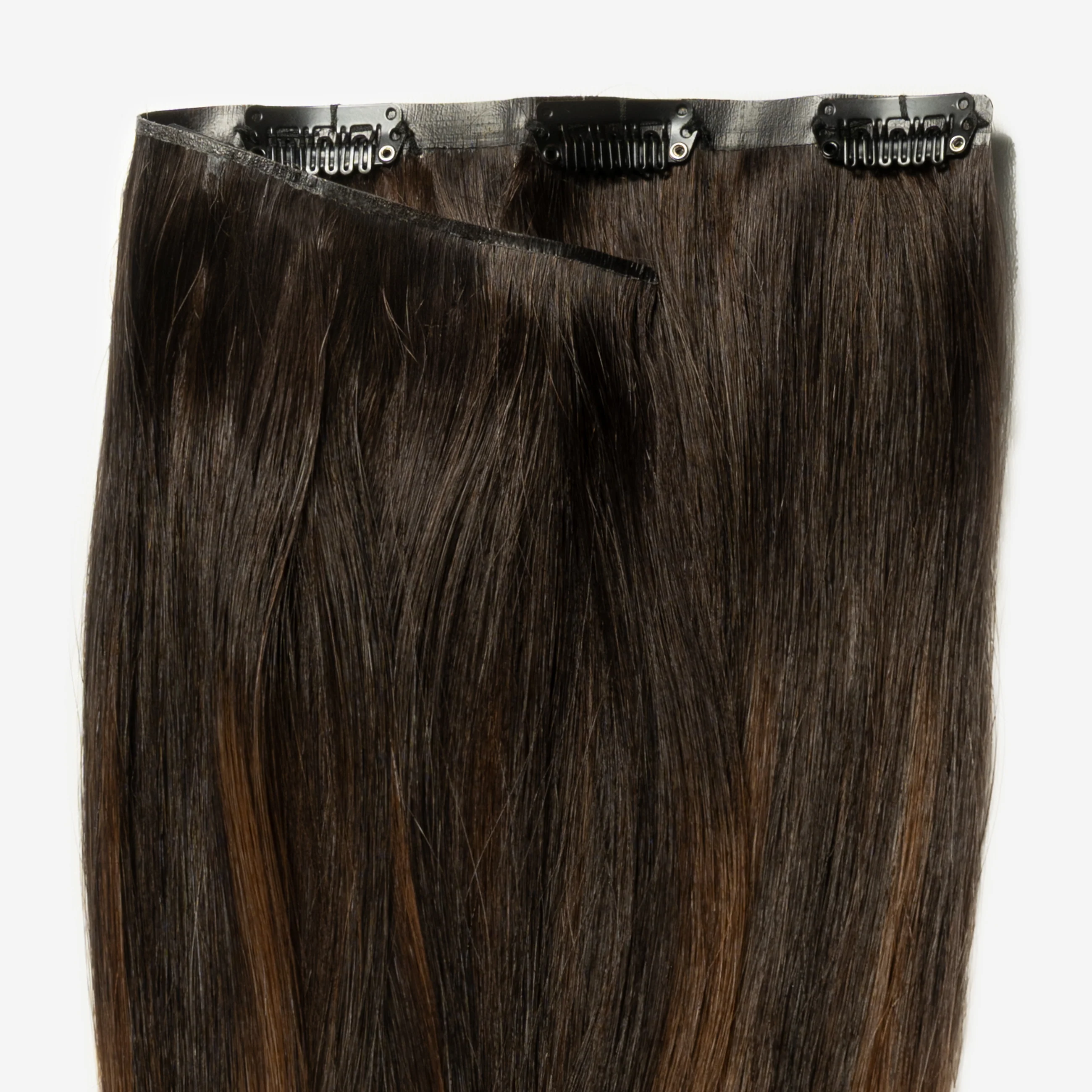 Invisible Clip In - Dark Chocolate Brown Balayage 1A+4 - Image 4